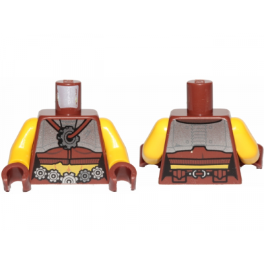 reddish brown torso female flat silver chest plate gears belt and necklace pattern yellow arms reddish brown hands