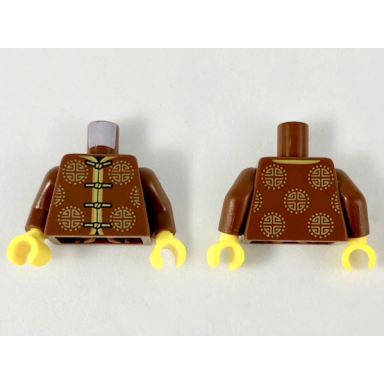 reddish brown torso tang jacket with gold trim ties and sunshine designs pattern reddish brown arms yellow hands