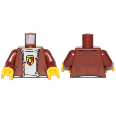 reddish brown torso speed champions jacket with zipper white shirt and porsche logo pattern reddish brown arms yellow hands