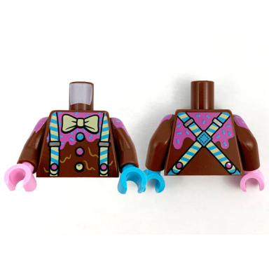 reddish brown torso bow tie and suspenders pattern reddish brown arms with topping and sprinkles pattern medium azure hand left bright pink hand right