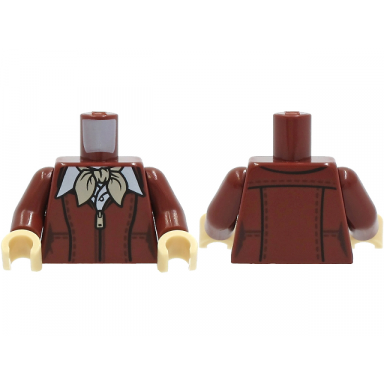 reddish brown torso leather jacket with zipper and tan scarf over white shirt pattern reddish brown arms tan hands