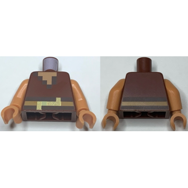 reddish brown torso pixelated nougat neck dark brown and gold belt pattern nougat arms nougat hands