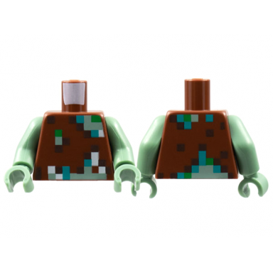 reddish brown torso pixelated vest with dark brown dark turquoise green sand green and white pattern minecraft drowned sand green arms sand green hands