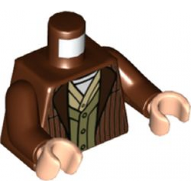 reddish brown torso jacket with stripes olive green cardigan tan and white shirt pattern reddish brown arms light nougat hands