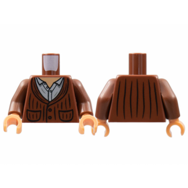 reddish brown torso cardigan with pockets nougat neck light bluish gray shirt pattern reddish brown arms nougat hands