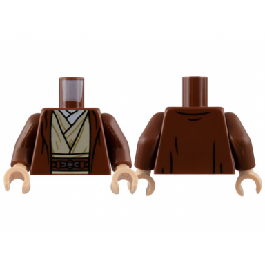 reddish brown torso jedi robe and sash tan tunic white shirt silver buckle pattern reddish brown arms light nougat hands