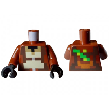 reddish brown torso pixelated black dark tan tan and dark brown vest over shirt with silver zipper bamboo on back pattern reddish brown arms black hands