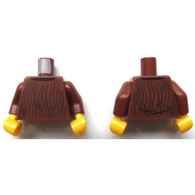 reddish brown torso sweater with dark brown wood grain pattern bam reddish brown arms yellow hands