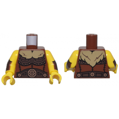 reddish brown torso dark brown armor copper emblems and dark tan fur collar pattern yellow arms with dark brown bracers pattern yellow hands