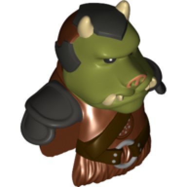 reddish brown minifigure head modified sw gamorrean with armor and belt with silver rivets pattern