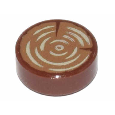 reddish brown tile round 1 x 1 with tree stump wood log grain pattern