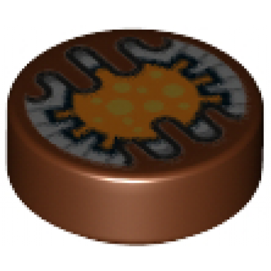 reddish brown tile round 1 x 1 with orange and silver sw tt-8l y7 gatekeeper droid electronic eye with gold dots pattern