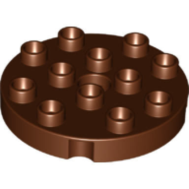 reddish brown duplo plate round 4 x 4 with hole with locking ridges