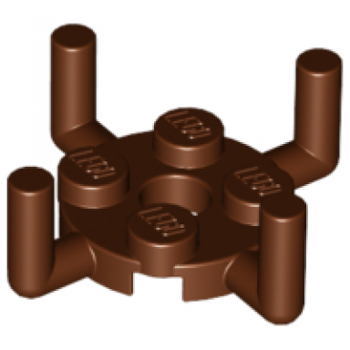 reddish brown plate round 2 x 2 with pin hole and 4 bar arms up