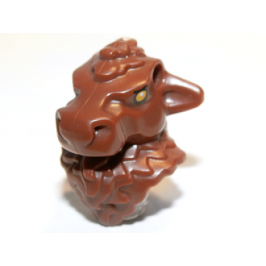 reddish brown minifigure head modified minotaur with gold eyes and pin holes pattern