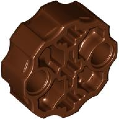 reddish brown technic axle connector block round with 2 pin holes and 3 axle holes hero factory weapon barrel