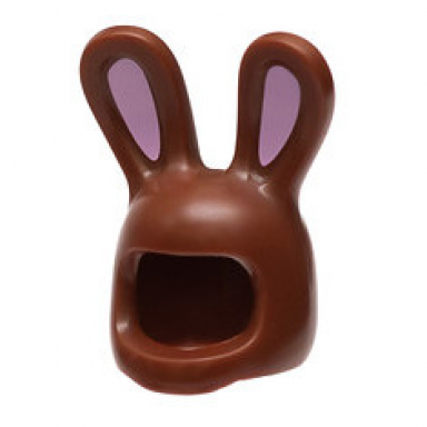 reddish brown minifigure headgear head cover costume bunny ears with bright pink auricles pattern