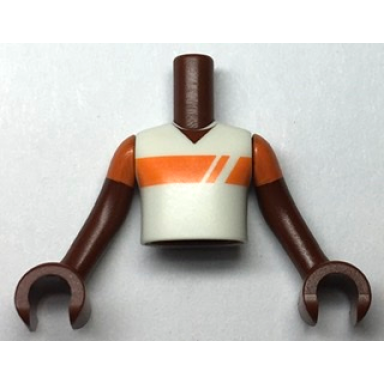 reddish brown torso mini doll boy white shirt with orange stripe pattern reddish brown arms with hands with orange short sleeves