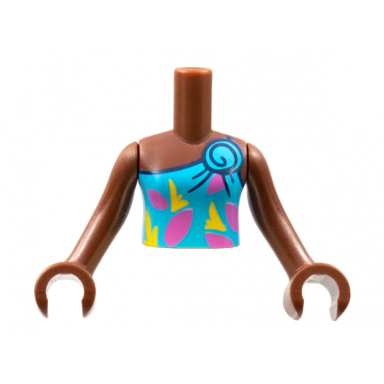 reddish brown torso mini doll girl dark azure 1-strap tank top yellow and dark pink shapes pattern reddish brown arms with hands