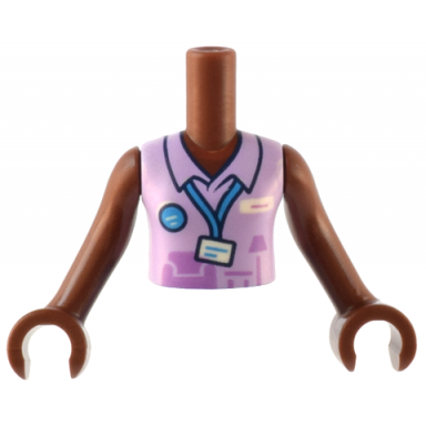 reddish brown torso mini doll girl lavender top store uniform with furniture id badge on lanyard pattern reddish brown arms with hands
