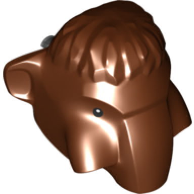 reddish brown mammoth head with black rotation joint pin with black eyes with white pupils pattern