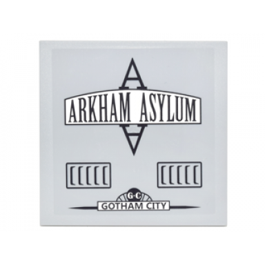 tile 6 x 6 with bottom tubes with black vents arkham asylum and gotham city pattern model left side sticker - set 10937