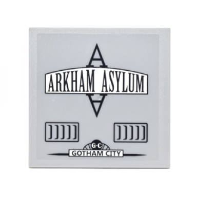 tile 6 x 6 with bottom tubes with black vents arkham asylum and gotham city pattern model right side sticker - set 10937