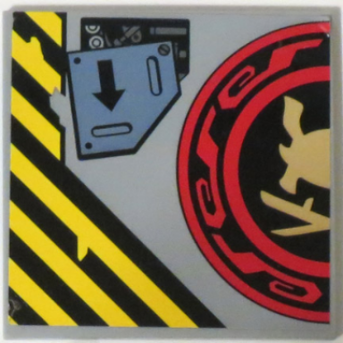 tile 6 x 6 with bottom tubes with samurai helmet and swords in red and black circle left half and arrow pattern sticker - set 70596