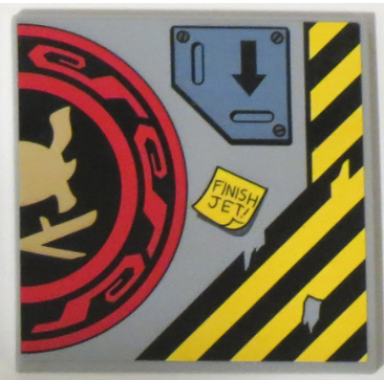 tile 6 x 6 with bottom tubes with samurai helmet and swords in red and black circle right half arrow and finish jet! pattern sticker - set 70596