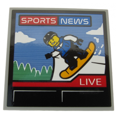 tile 6 x 6 with bottom tubes with tv screen with sports news live and snowboarder pattern sticker - set 60203