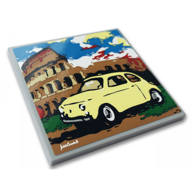 tile 6 x 6 with bottom tubes with yellow fiat 500 colosseum and white signature pattern sticker - set 10271