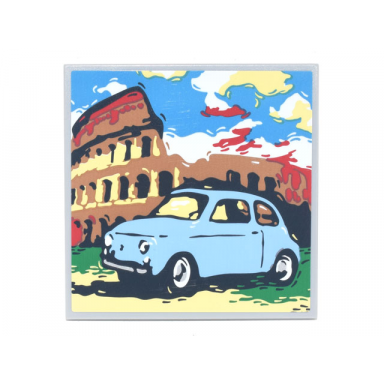 tile 6 x 6 with bottom tubes with bright light blue fiat 500 and colosseum pattern sticker - set 77942