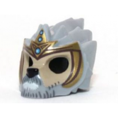 light bluish gray minifigure headgear mask lion with tan face gray and white beard and gold crown pattern