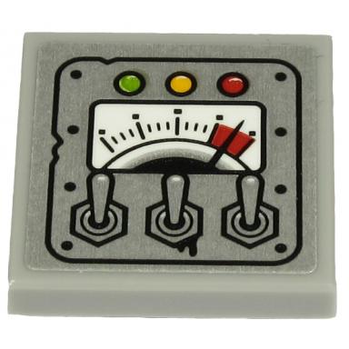 light bluish gray tile modified 2 x 2 inverted with gauge 3 levers and green yellow and red lights on metal plate pattern sticker - set 70432