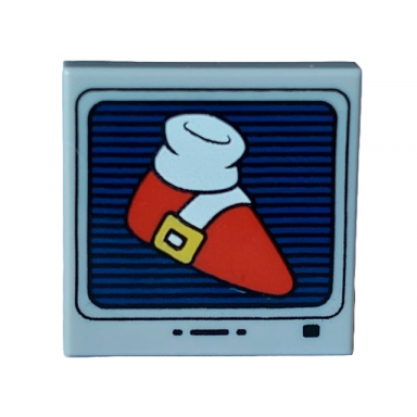 light bluish gray tile modified 2 x 2 inverted with red shoe with yellow buckle and white sock on black and dark blue striped screen with buttons pattern sonic the hedgehog power sneakers item box