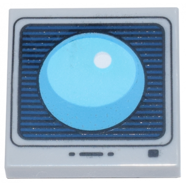 light bluish gray tile modified 2 x 2 inverted with medium azure and dark azure sphere on black and dark blue striped screen with buttons pattern sonic the hedgehog shield item box
