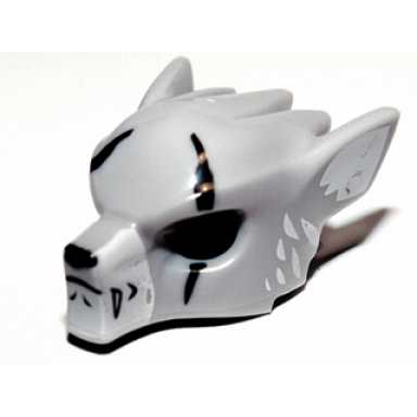 light bluish gray minifigure headgear mask wolf with fangs scars and white ears pattern