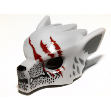 light bluish gray minifigure headgear mask wolf with fangs stubble and three dark red gashes pattern