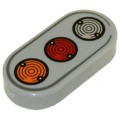 light bluish gray tile round 1 x 2 oval with orange red and silver lights pattern
