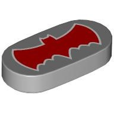 tile round 1 x 2 oval with red bat batman logo pattern