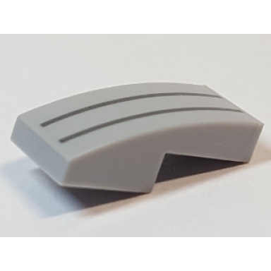light bluish gray slope curved 2 x 1 x 2 3 with 2 silver lines pattern