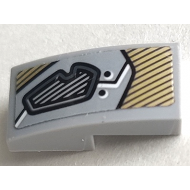 light bluish gray slope curved 2 x 1 x 2 3 with dark bluish gray eye cover and gold decorative pattern model left side sticker - set 76099