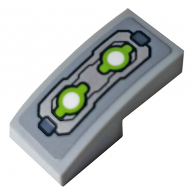 light bluish gray slope curved 2 x 1 x 2 3 with mechanical plates and lime energy light pattern sticker - set 76148