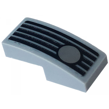 light bluish gray slope curved 2 x 1 x 2 3 with black grille and silver light pattern model left side sticker - set 76903