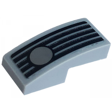 light bluish gray slope curved 2 x 1 x 2 3 with black grille and silver light pattern model right side sticker - set 76903