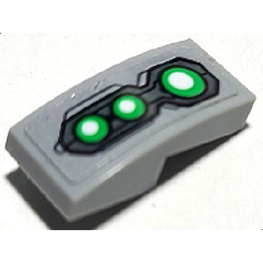 light bluish gray slope curved 2 x 1 x 2 3 with three bright green and white lights pattern sticker - set 76174