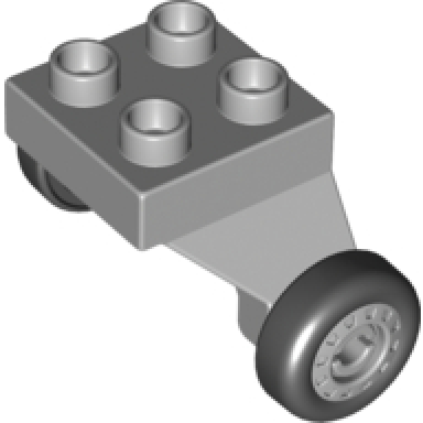 light bluish gray duplo airplane landing gear with 4 studs on top and 2 wheels with classic pattern