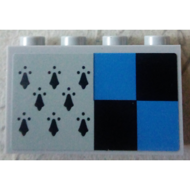 light bluish gray panel 1 x 4 x 2 with side supports - hollow studs with 8 black spires and black and blue squares pattern sticker - set 75956