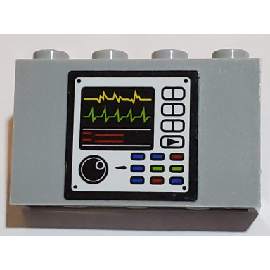 light bluish gray panel 1 x 4 x 2 with side supports - hollow studs with heart monitor 3 line graphs pattern sticker - set 60179
