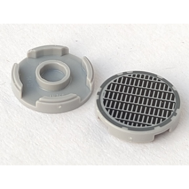 light bluish gray tile round 2 x 2 with bottom stud holder with fine mesh grille manhole cover pattern